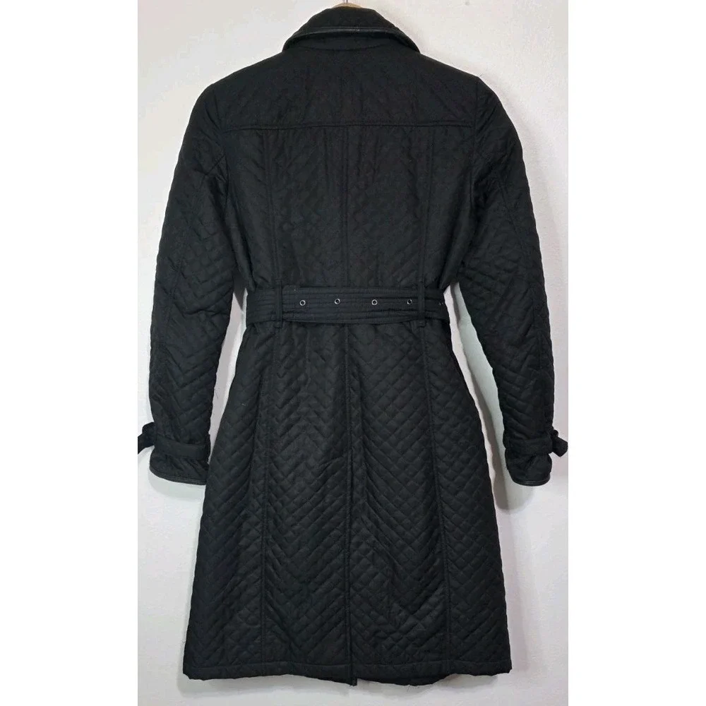 Burberry‎ London Quilted Mid Knee Length Trench Coat Jacket Black Woman 6 Belt - Picture 7 of 12